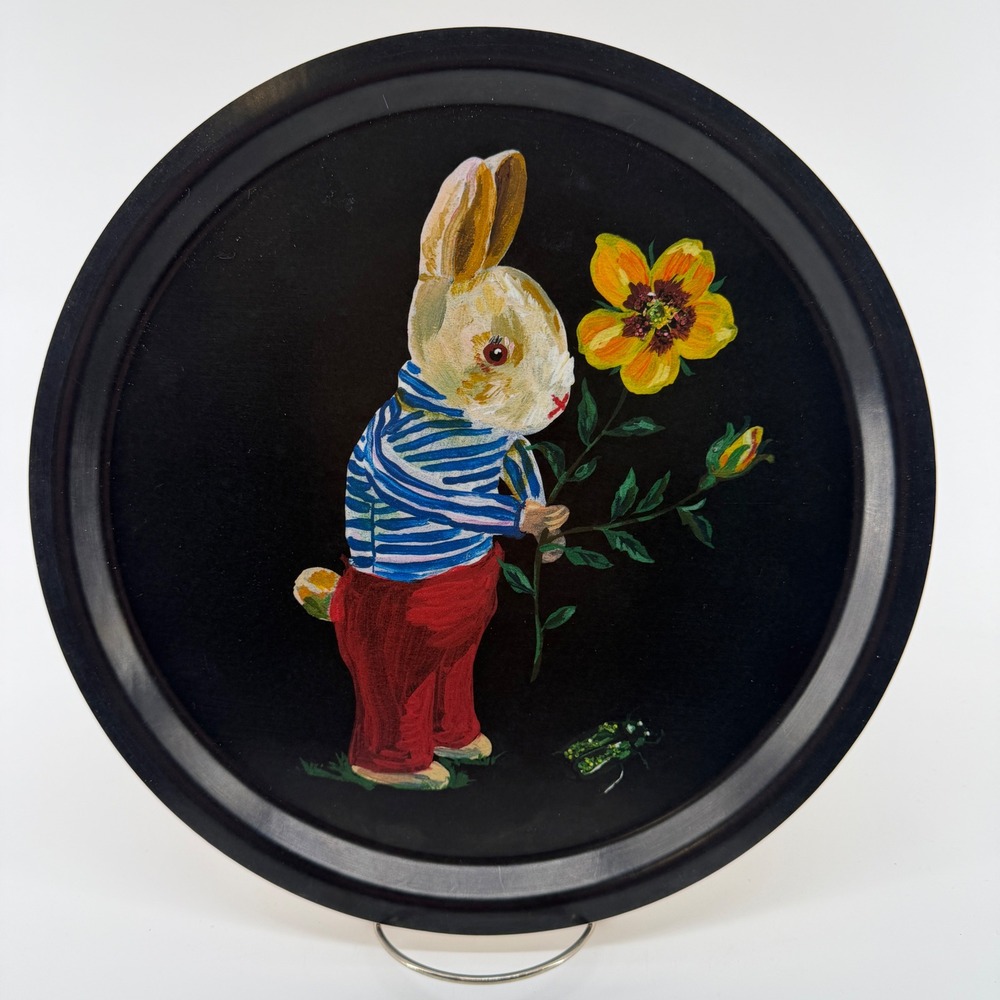 Avenida Home Nathalie Lete Rabbit Birch Wood Round Serving Tray Sweden 11.5"